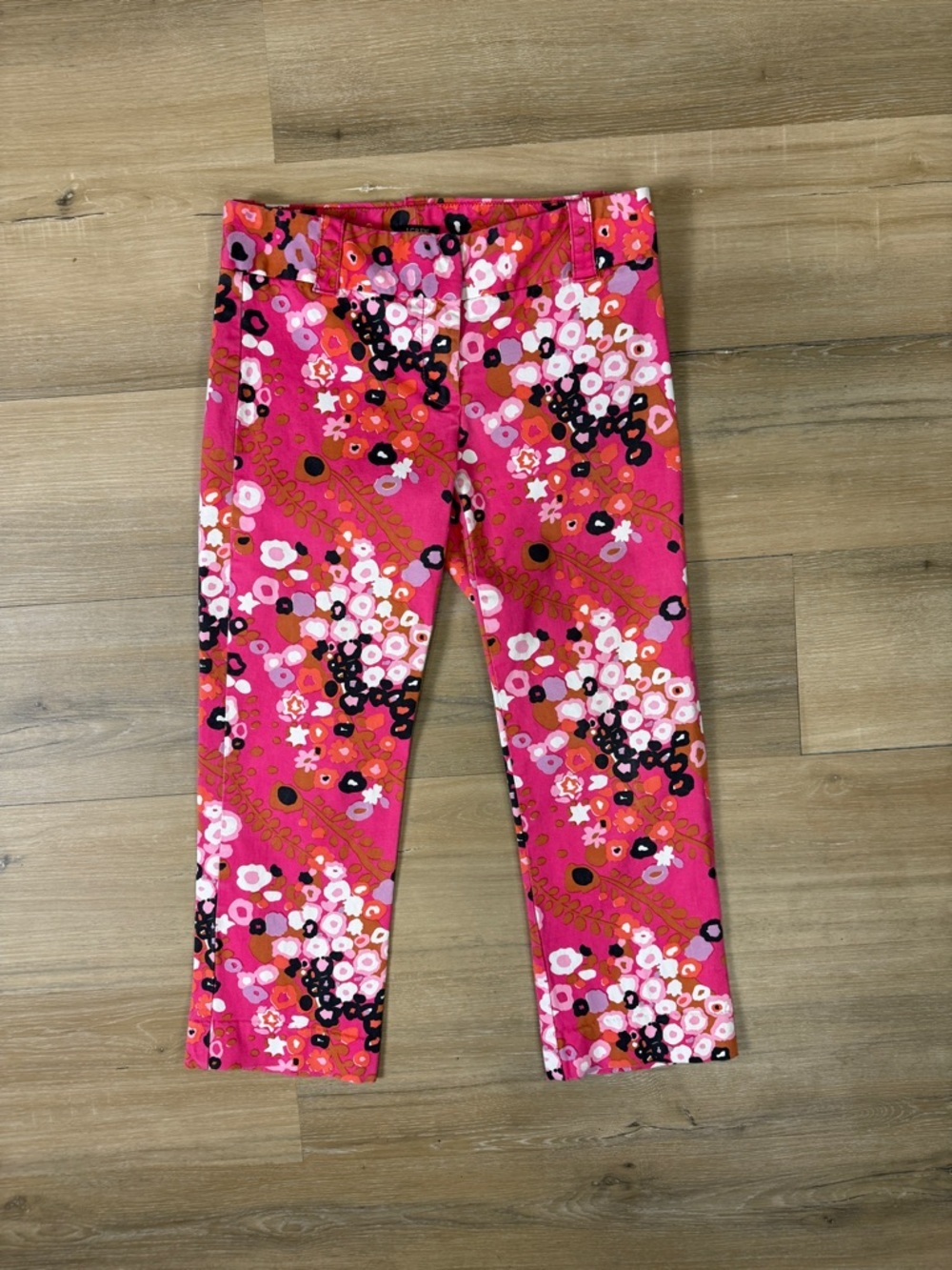 J. Crew City Fit Stretch Hot Pink Bold Floral Capri Pants | 0